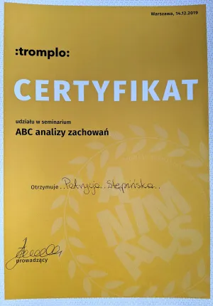 Dyplom ABC analizy zachowań - Agnieszka Janarek - Tromplo