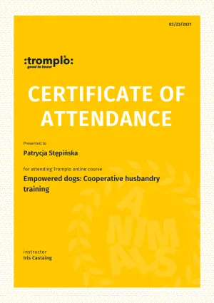 Dyplom Empowered Dogs Cooperative husbandry training - Iris Castaing - Tromplo