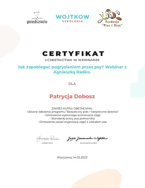 Dyplom Jak zapobiegac pogryzieniom przez psy - Agnieszka Radko