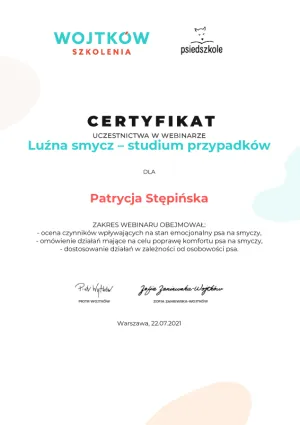 Dyplom Luźna-smycz-studium-przypadków - Wojtków-Szkolenia