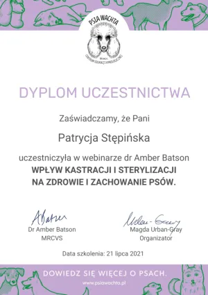 Dyplom Wpływ kastracji i sterylizacji na zdrowie i zachowanie psów - Amber Batson