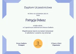 Dyplom Współczesne teorie na temat motywacji w szkoleniu i uczeniu się zwierząt - Simon Gadbois