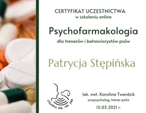 Dyplom Psychofarmakologia dla trenerów i behawiorystów psów - Karolina Twardzik